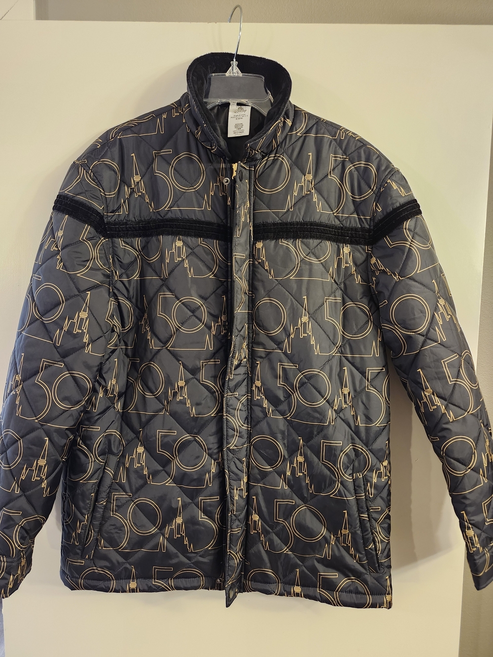 Disney Black Puffer Jacket with Gold 50th Print